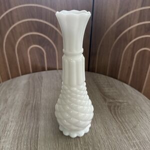 Randall Vintage White Milk Glass Diamond Quilted Pattern 9 Inch Bud Vase